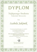Dyplom uznania dla najlepszego studenta.